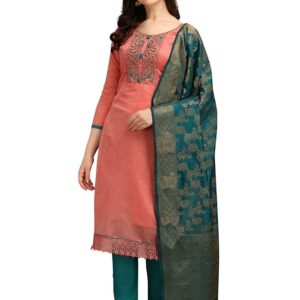 Women’s Cotton Hand Embroidered Work Salwar Suit Banarasi Dupatta